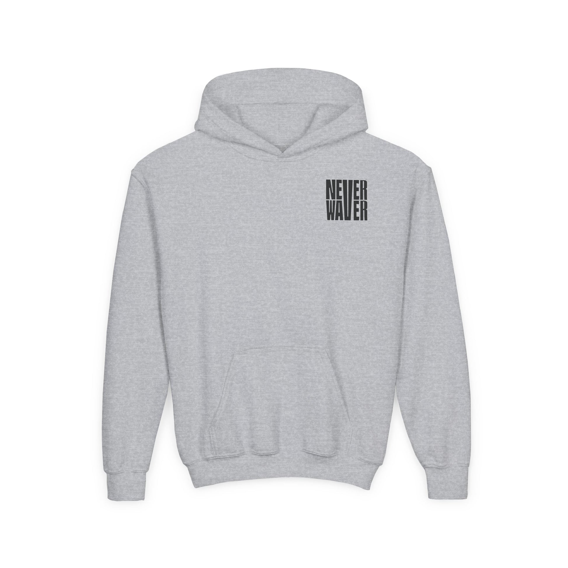 Hoodie - "Never Waver” Jesus a bold, eye-catching design that reflects a steadfast faith and confidence in Christ. " Sweatshirt for Young - Never Waver