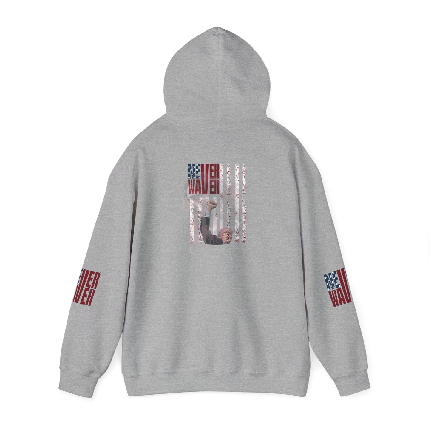 Unisex Heavy Blend™ Hooded Sweatshirt - Stylish Comfort with 'Never Waver Trump Fist Pump W Jesus  Protection' Design - Never Waver