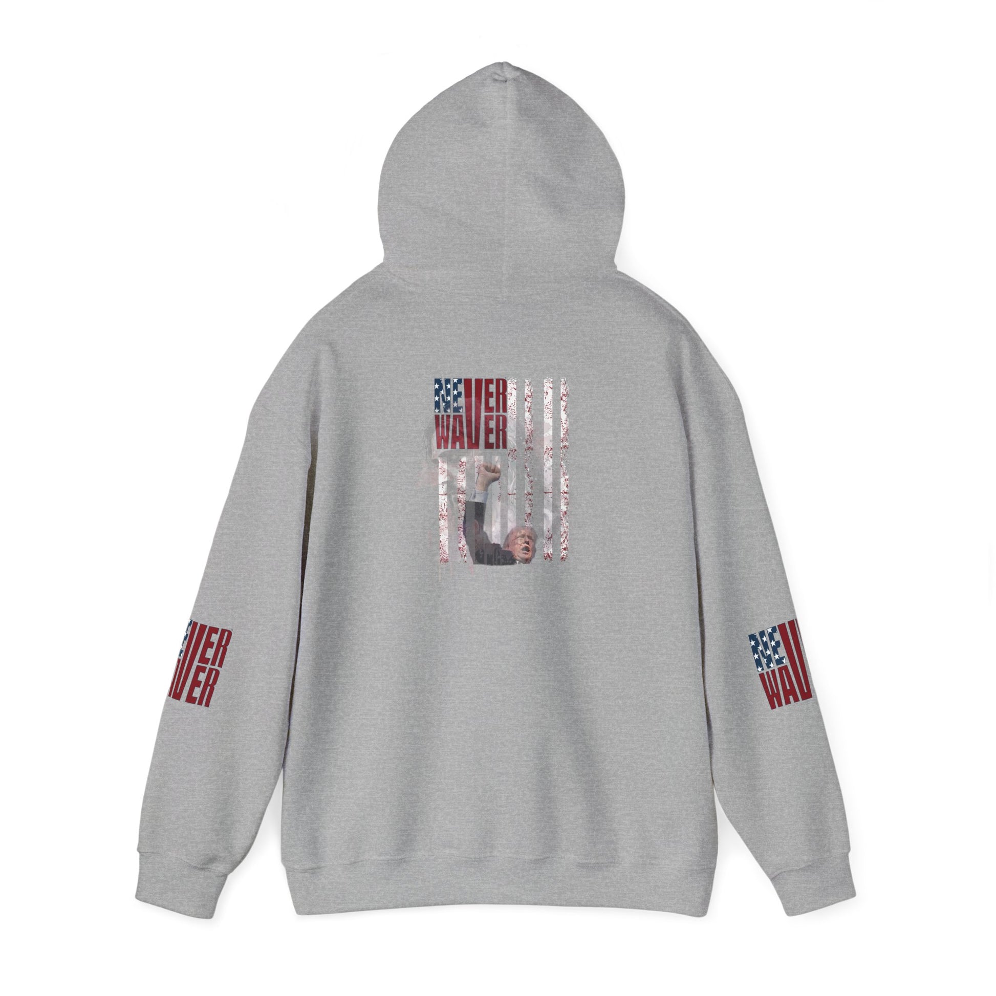 Unisex Heavy Blend™ Hooded Sweatshirt - Stylish Comfort with 'Never Waver Trump Fist Pump W Jesus  Protection' Design - Never Waver