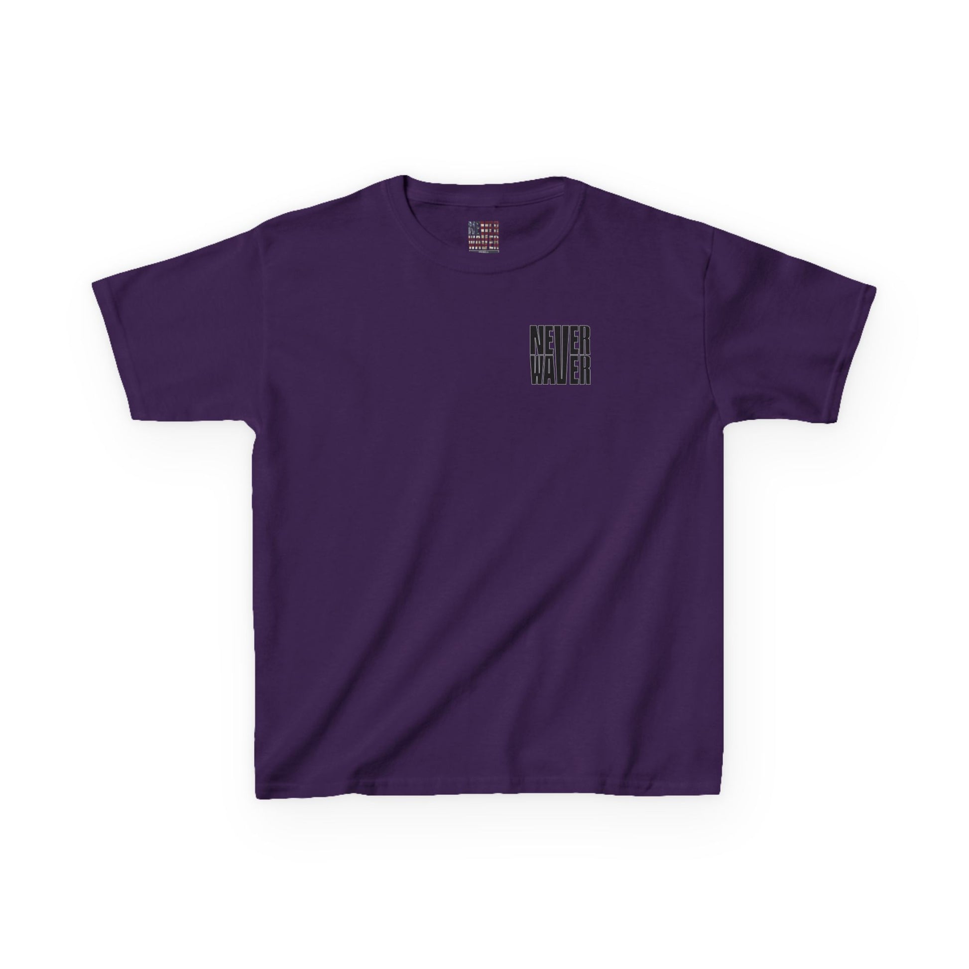 Kids Tee Never Waver” Jesus t-shirt might feature a bold, eye-catching design that reflects a steadfast faith and confidence in Christ.  - Never Waver