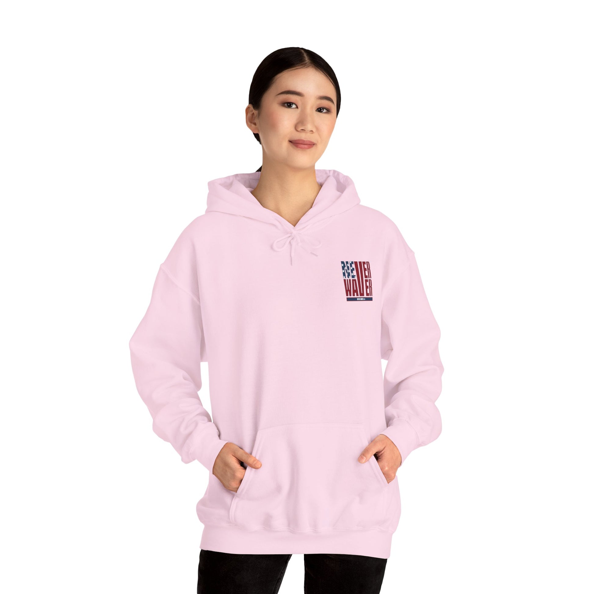 Unisex Heavy Blend™ Hooded Sweatshirt - Never Waver Crew with  American Flag Design - Never Waver