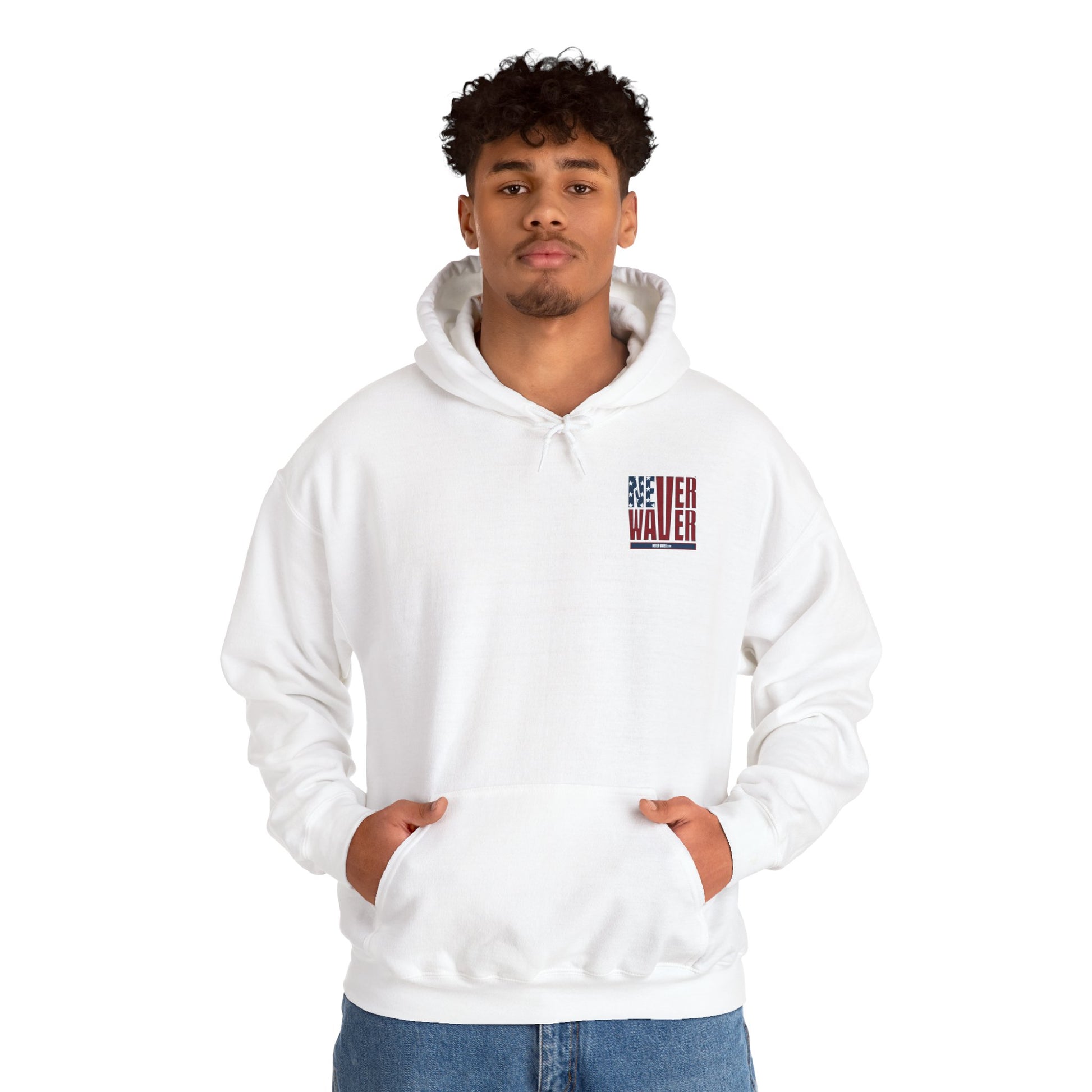 Unisex Heavy Blend™ Hooded Sweatshirt - Never Waver Crew with  American Flag Design - Never Waver
