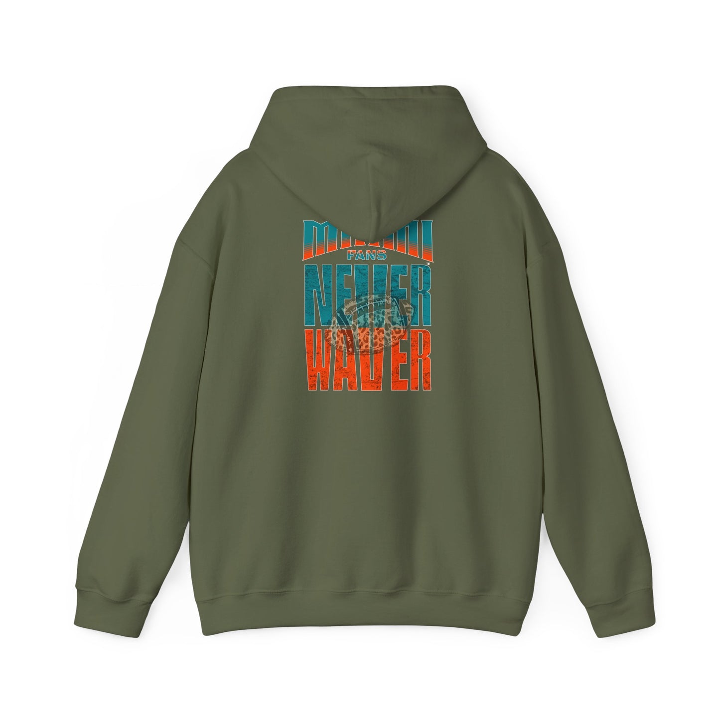 Unisex Heavy Blend™ Hooded Sweatshirt -Miami Fans  NEVER WAVER w Leopard Football | Cozy Streetwear for Every Day - Never Waver