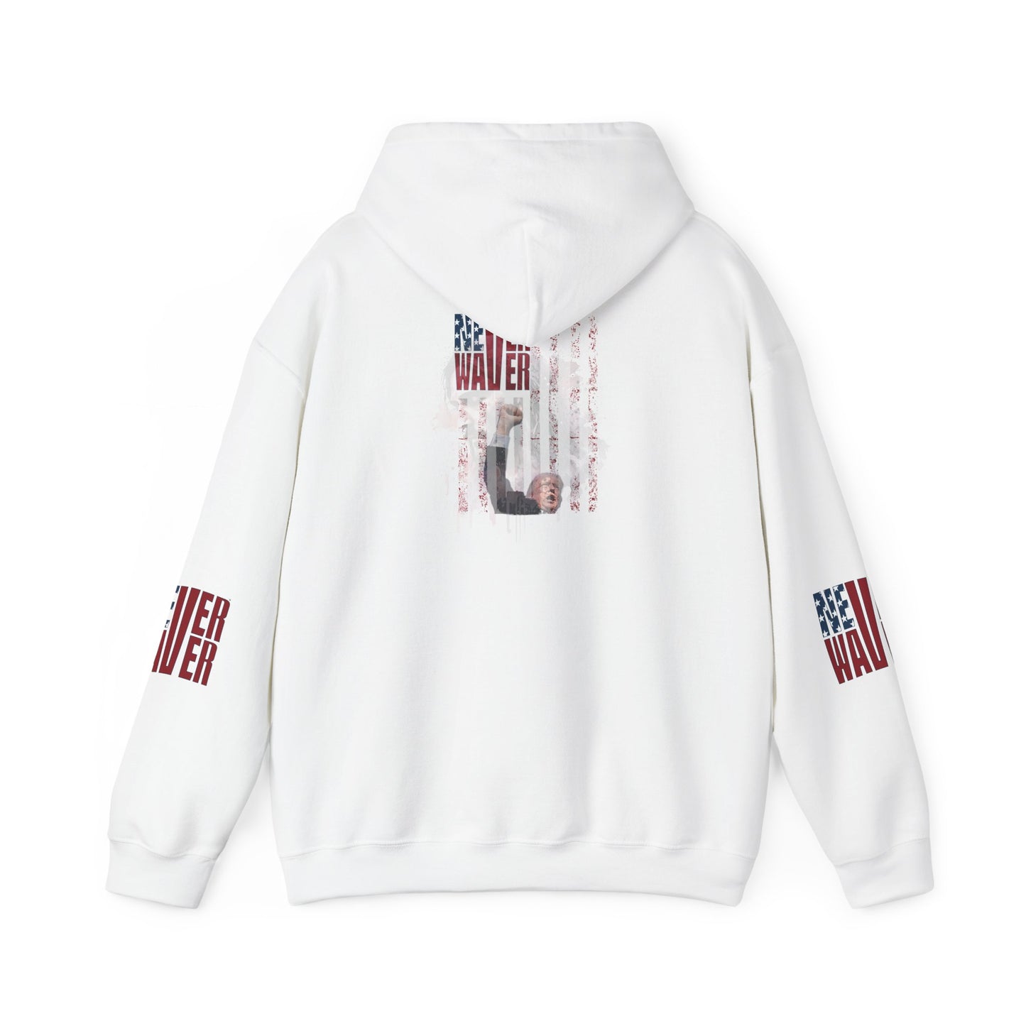 Unisex Heavy Blend™ Hooded Sweatshirt - Stylish Comfort with 'Never Waver Trump Fist Pump W Jesus  Protection' Design - Never Waver