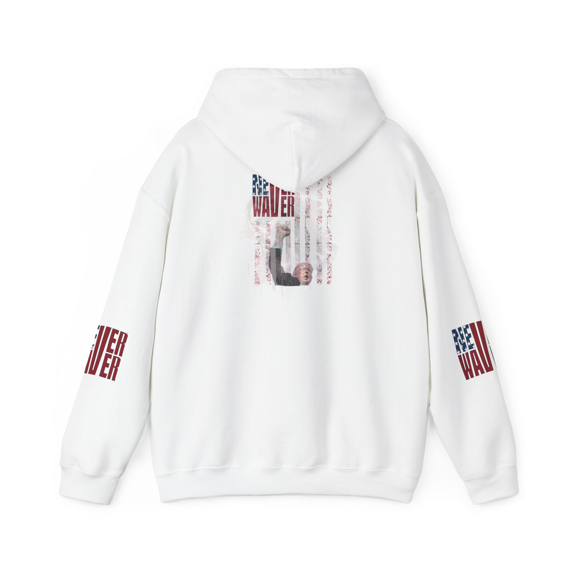 Unisex Heavy Blend™ Hooded Sweatshirt - Stylish Comfort with 'Never Waver Trump Fist Pump W Jesus  Protection' Design - Never Waver