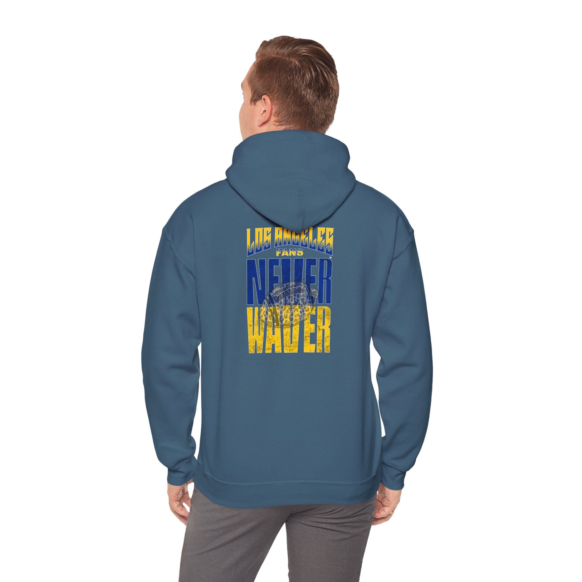 Unisex Heavy Blend™ Hooded Sweatshirt - Los Angeles Fans  NEVER WAVER w Leopard Football | Cozy Streetwear for Every Day - Never Waver