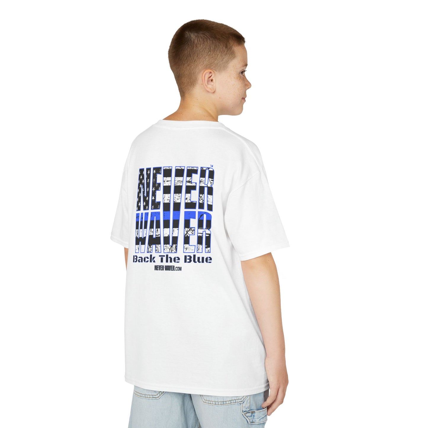 Never Waver Back The Blue  Kids Heavy Cotton™ Tee - Never Waver