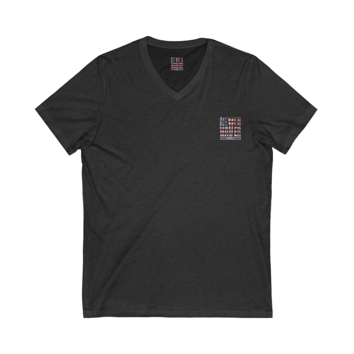 Unisex V-Neck Tee - 'America Never Wavers' Patriotic Shirt - Never Waver