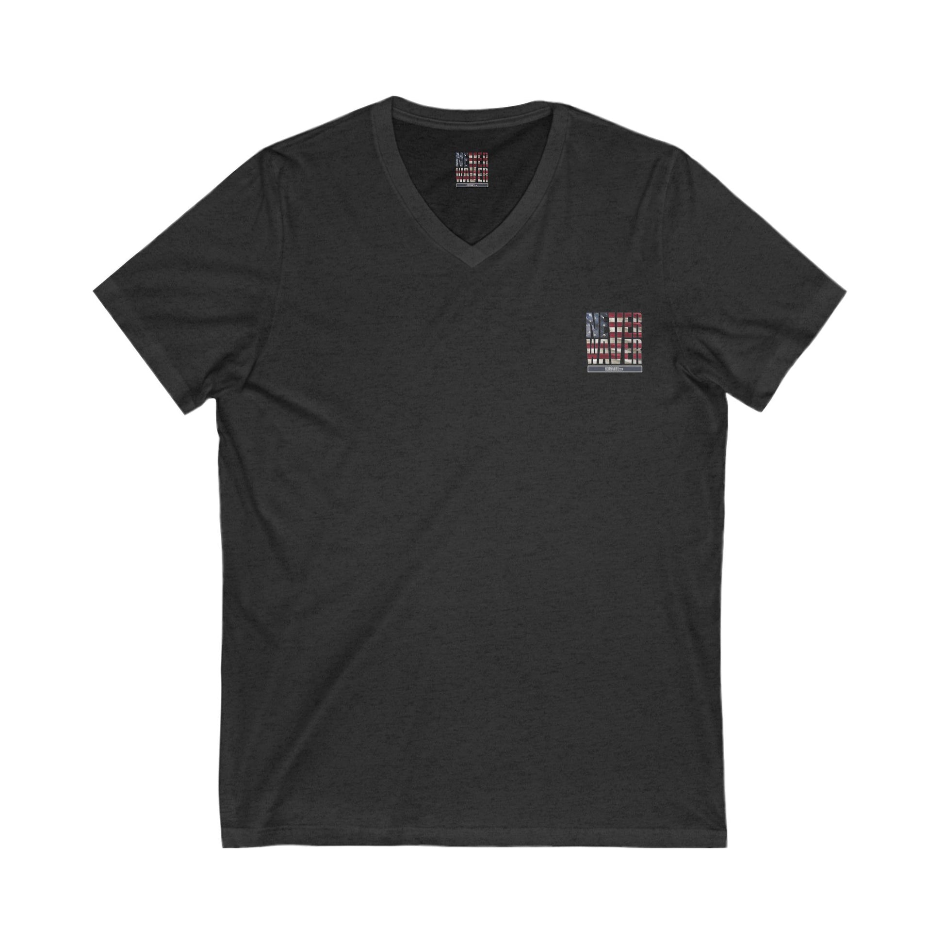 Unisex V-Neck Tee - 'America Never Wavers' Patriotic Shirt - Never Waver