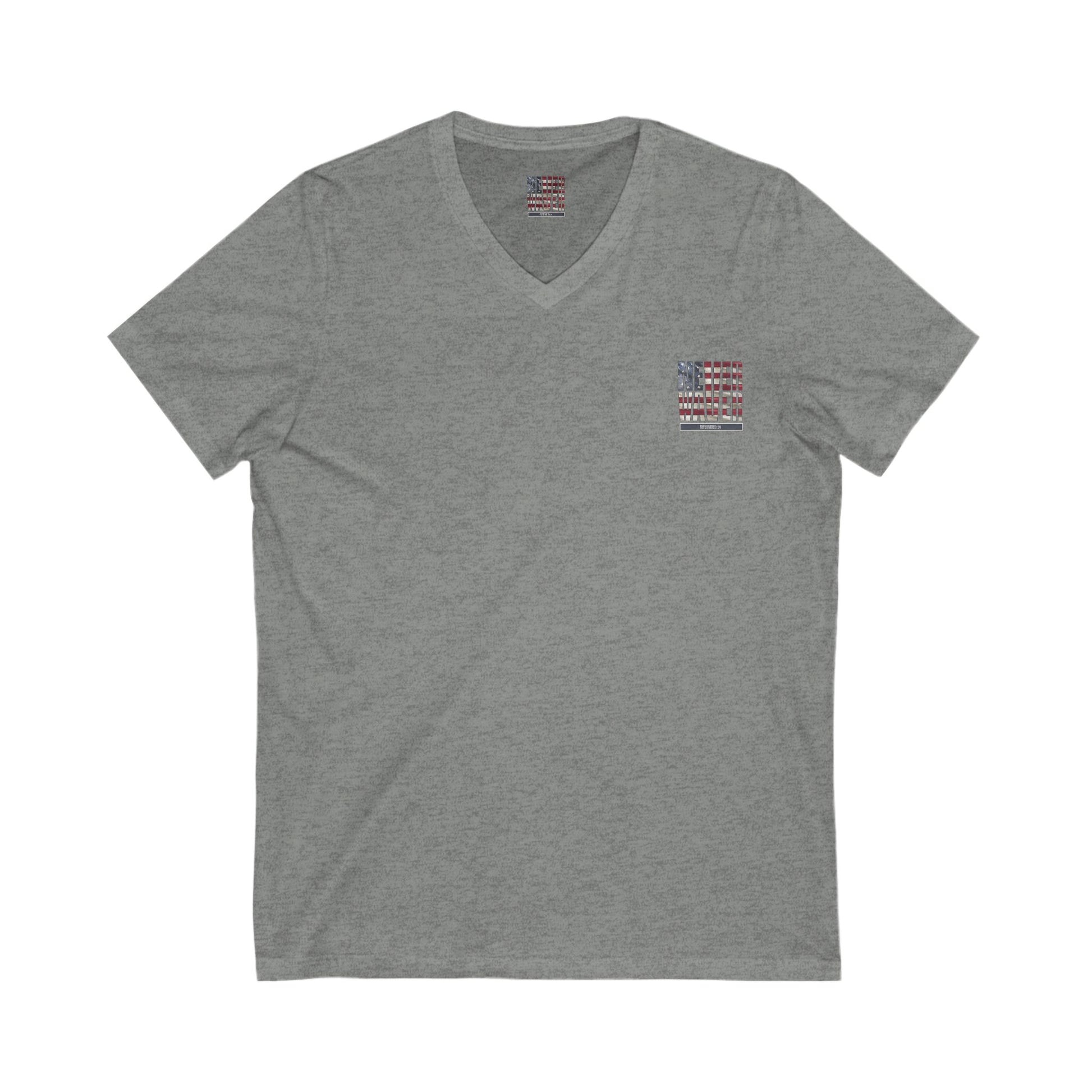 Unisex V-Neck Tee - 'America Never Wavers' Patriotic Shirt - Never Waver