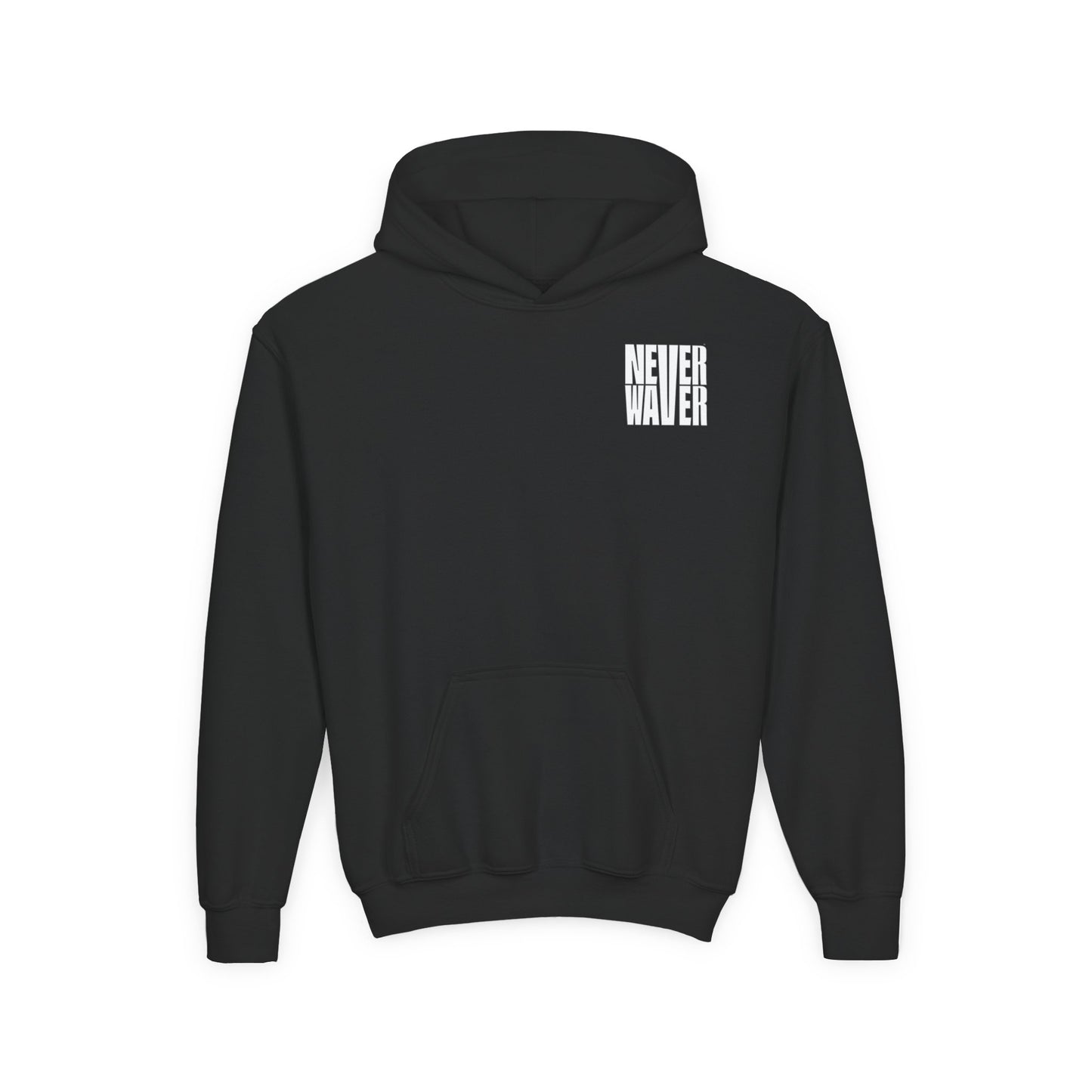 Youth Jesus Hoodie - "Never Waver” Jesus bold, eye-catching design that reflects a steadfast faith and confidence in Christ. " Sweatshirt for Young Jesus Lovers - Never Waver