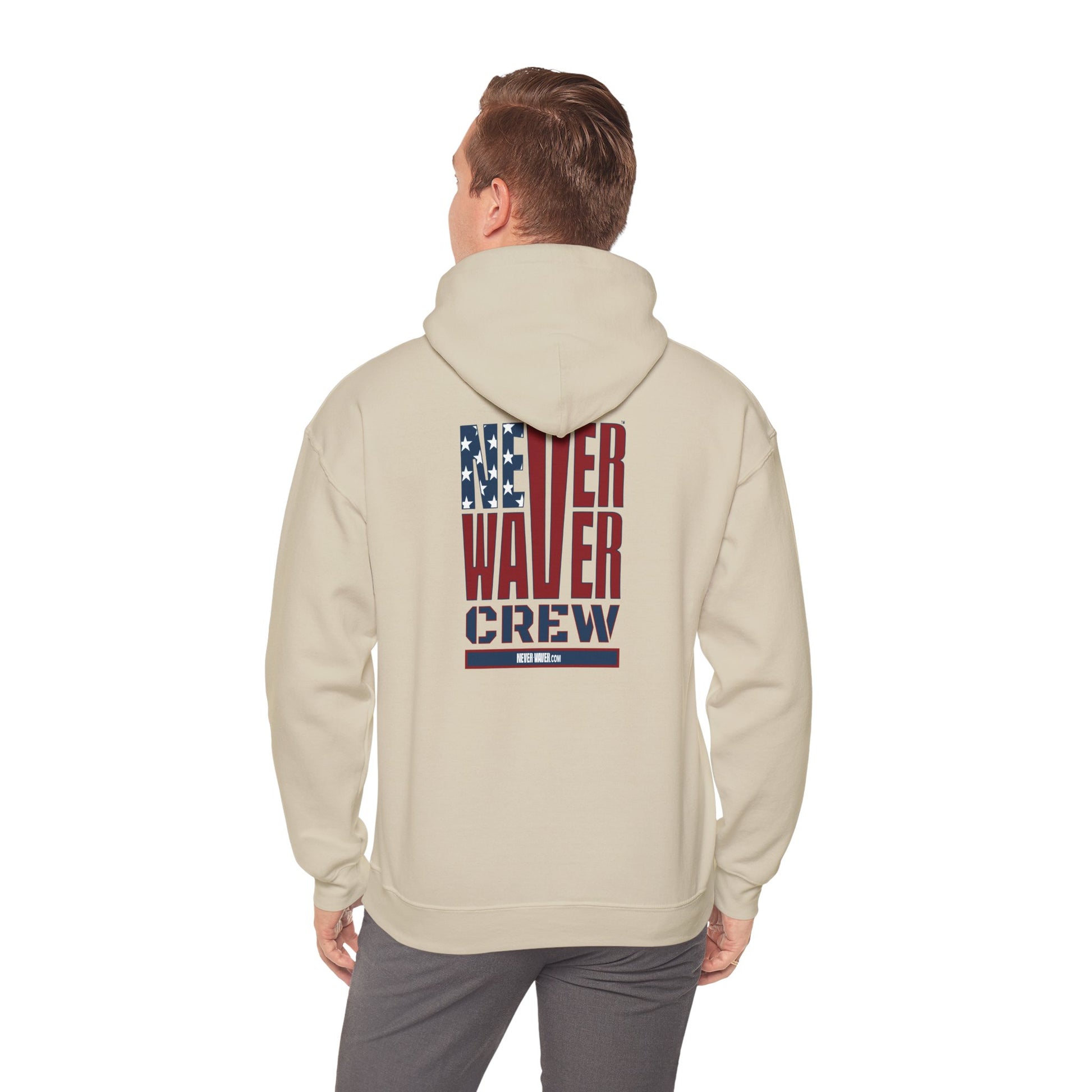 Unisex Heavy Blend™ Hooded Sweatshirt - Never Waver Crew with  American Flag Design - Never Waver