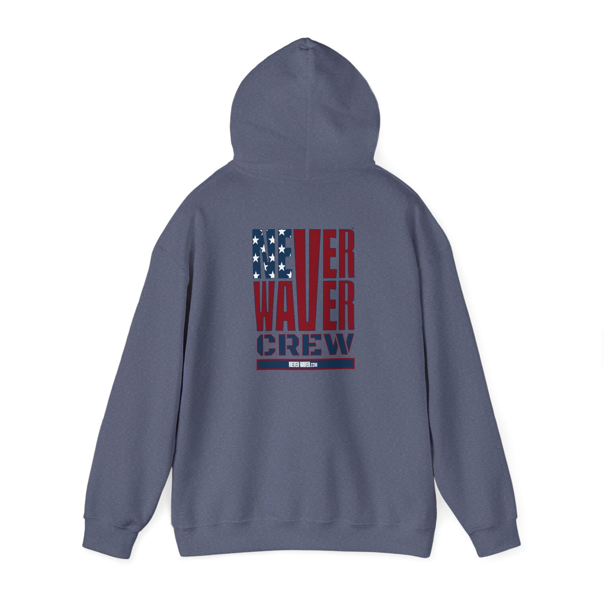 Unisex Heavy Blend™ Hooded Sweatshirt - Never Waver Crew with  American Flag Design - Never Waver