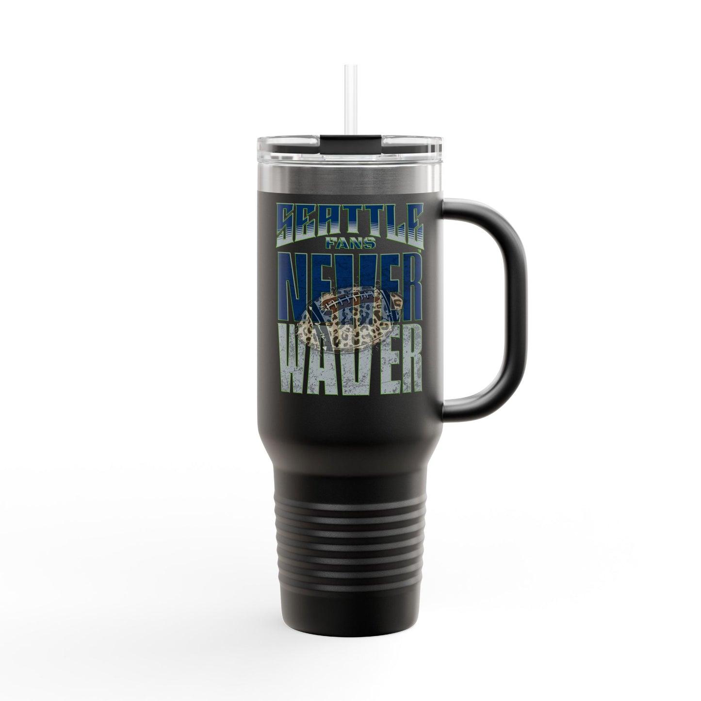 Seattle Fans Never Waver W-Leopard Football Insulated Travel Mug, 40oz - Never Waver