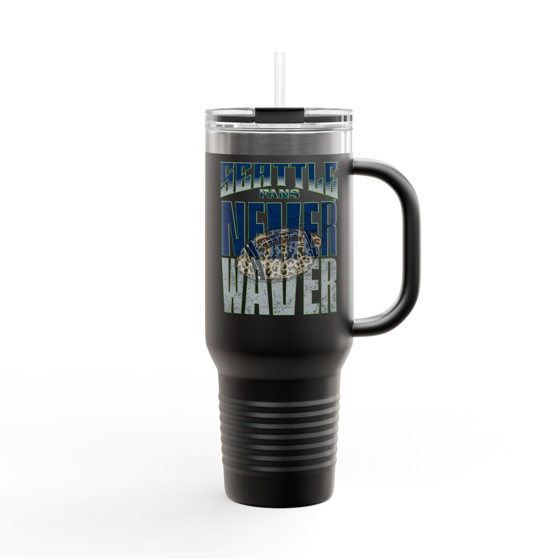 Seattle Fans Never Waver W-Leopard Football Insulated Travel Mug, 40oz - Never Waver