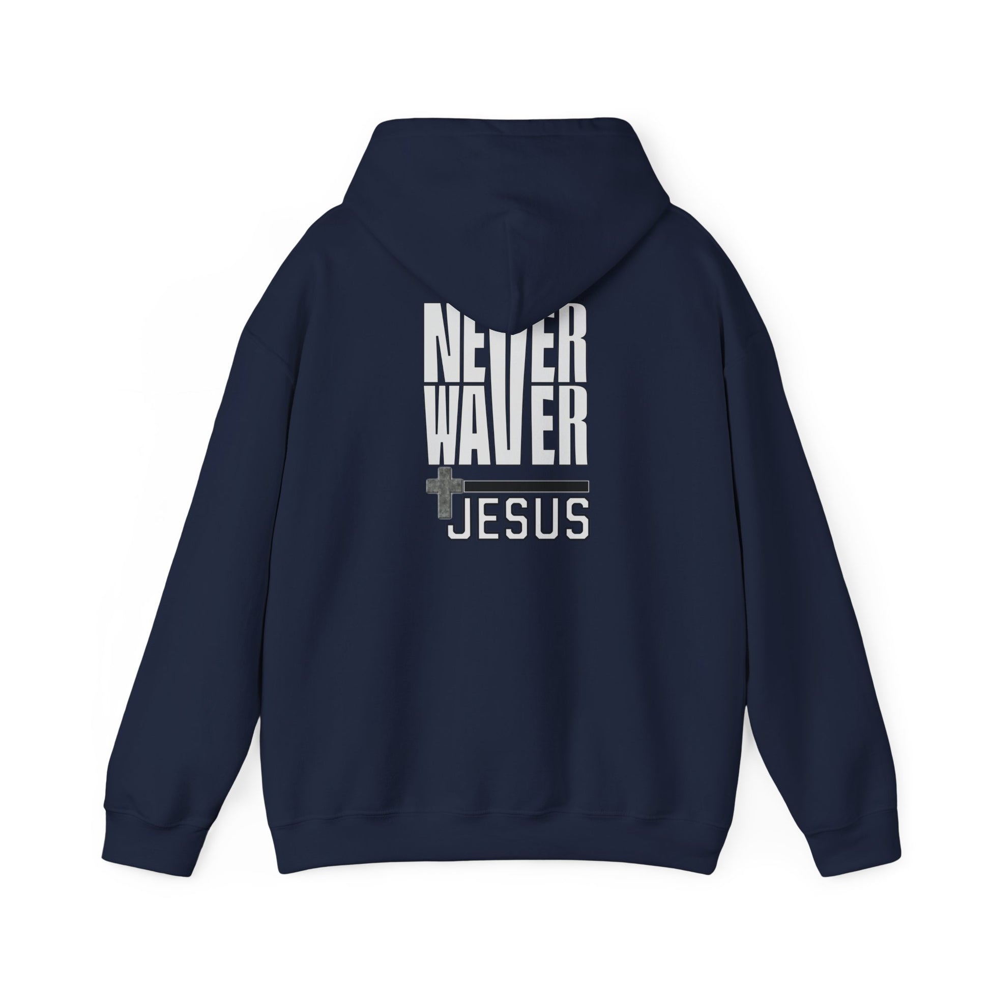 Never Waver” Jesus a bold, eye-catching design that reflects a steadfast faith and confidence in Christ. Hoodie - Unisex Heavy Blend™ Sweatshirt - Never Waver