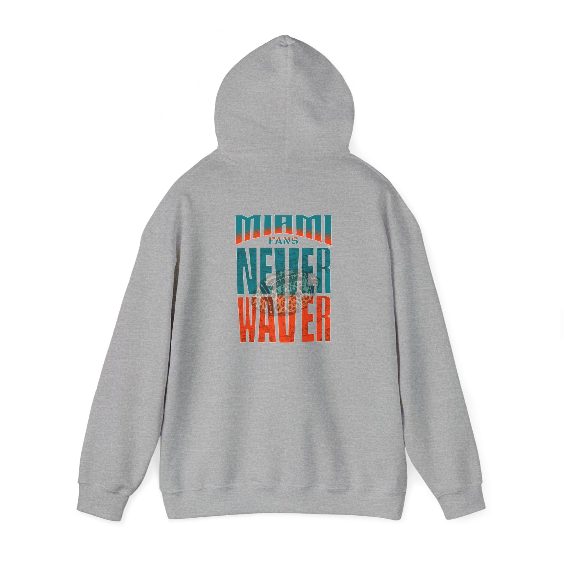 Unisex Heavy Blend™ Hooded Sweatshirt -Miami Fans  NEVER WAVER w Leopard Football | Cozy Streetwear for Every Day - Never Waver