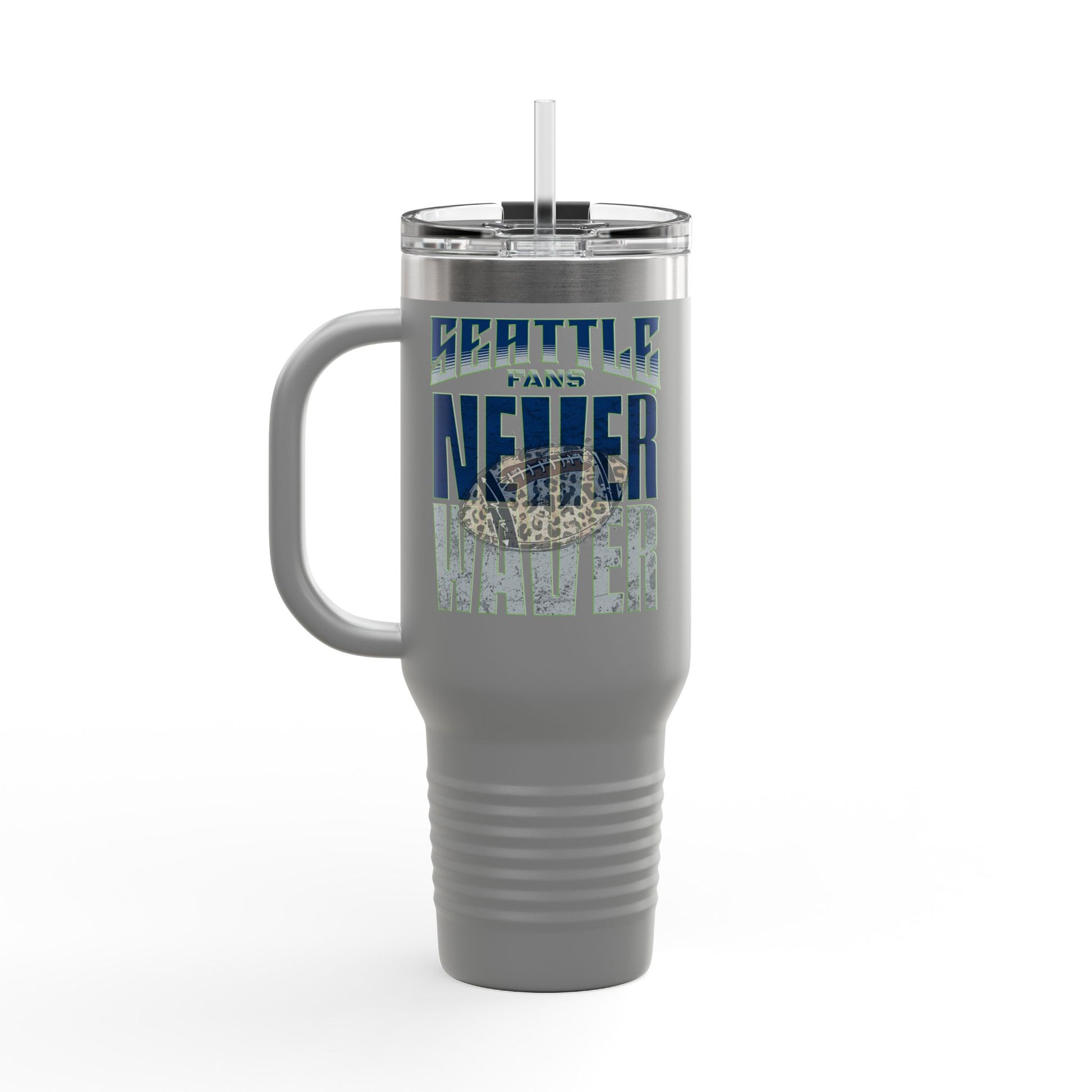 Seattle Fans Never Waver W-Leopard Football Insulated Travel Mug, 40oz - Never Waver