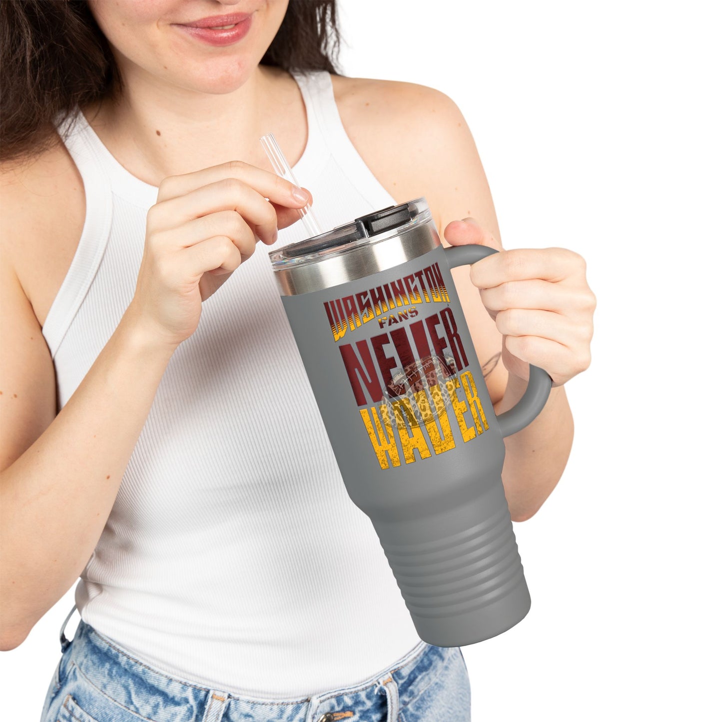 Washington Fans Never Waver W-Leopard Football Insulated Travel Mug, 40oz - Never Waver
