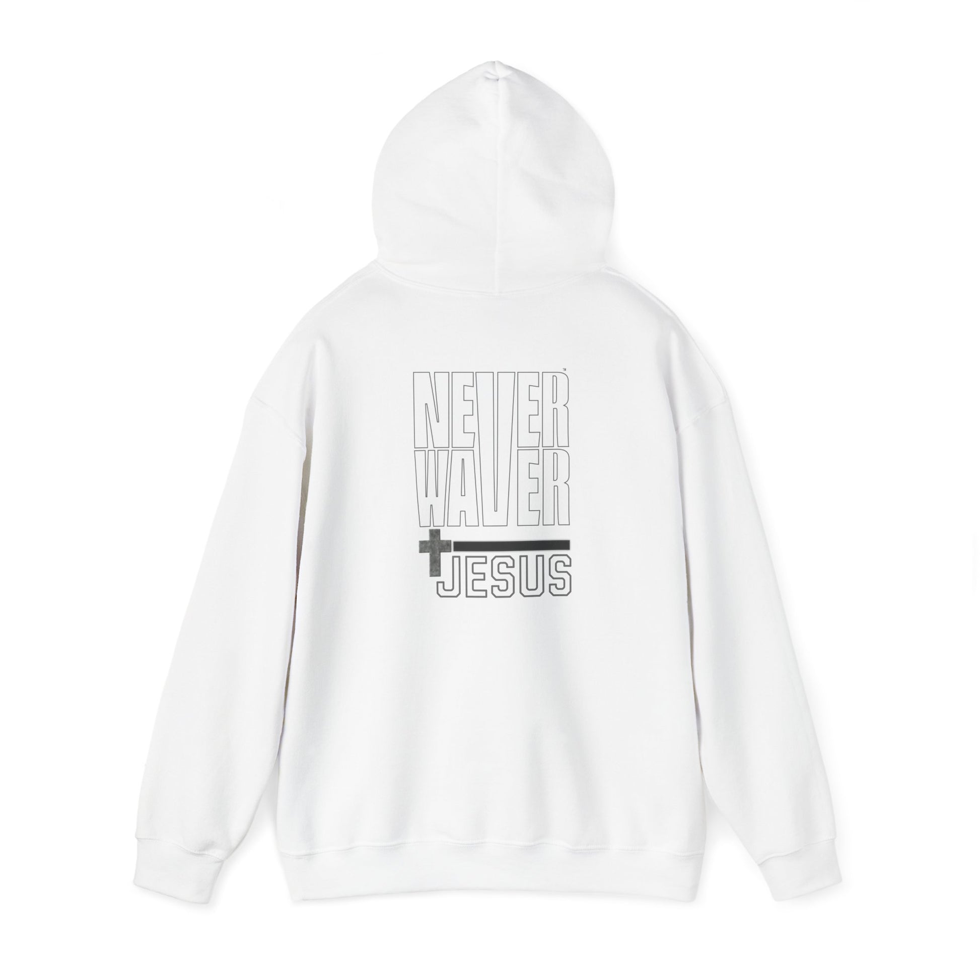 Never Waver” Jesus a bold, eye-catching design that reflects a steadfast faith and confidence in Christ. Hoodie - Unisex Heavy Blend™ Sweatshirt - Never Waver