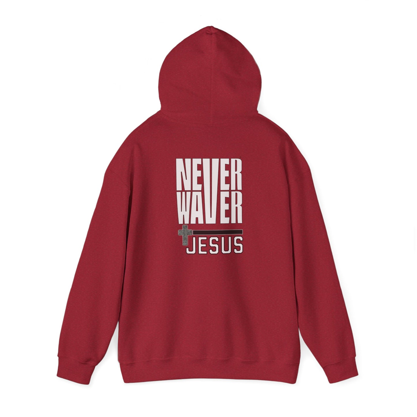 Never Waver” Jesus a bold, eye-catching design that reflects a steadfast faith and confidence in Christ. Hoodie - Unisex Heavy Blend™ Sweatshirt - Never Waver