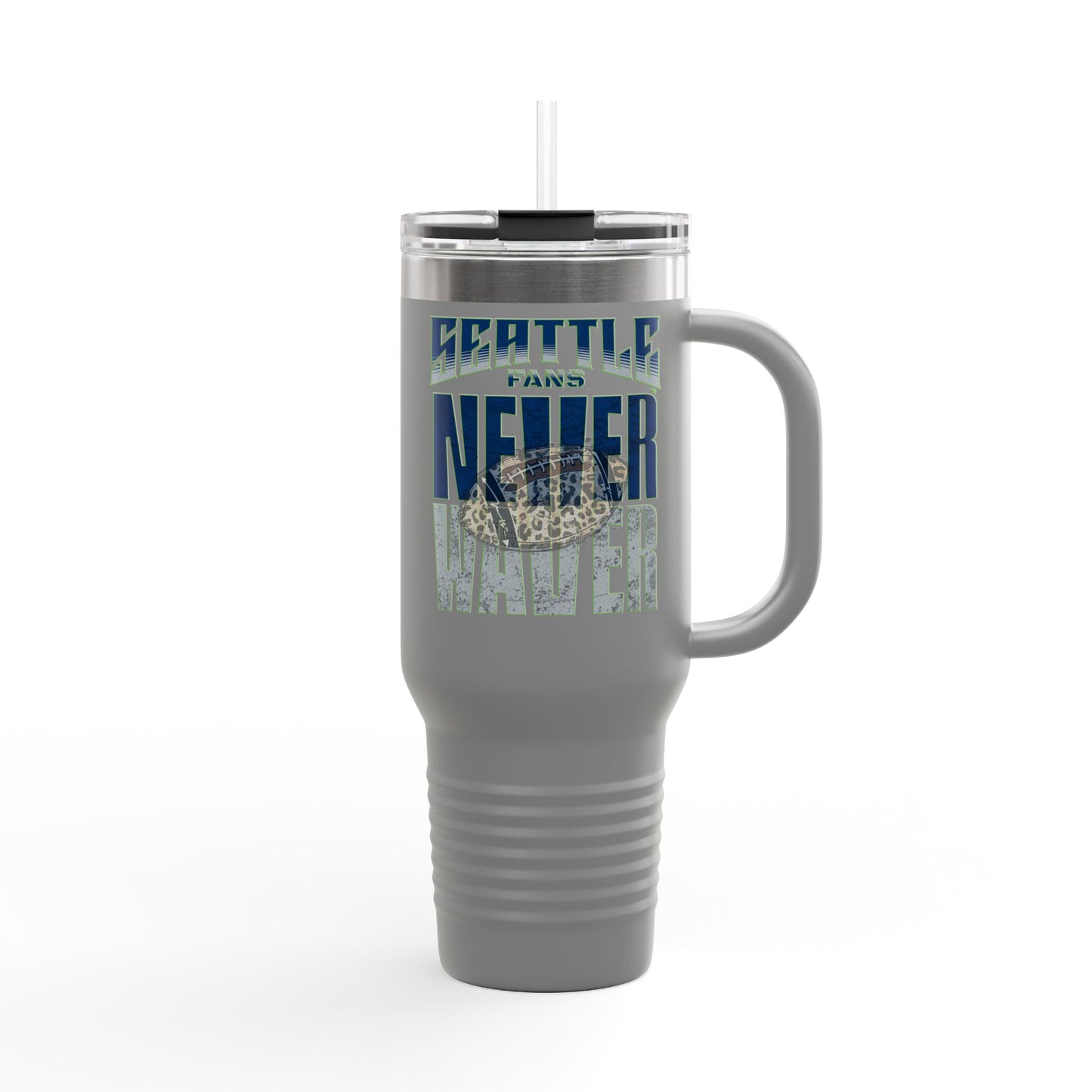 Seattle Fans Never Waver W-Leopard Football Insulated Travel Mug, 40oz - Never Waver