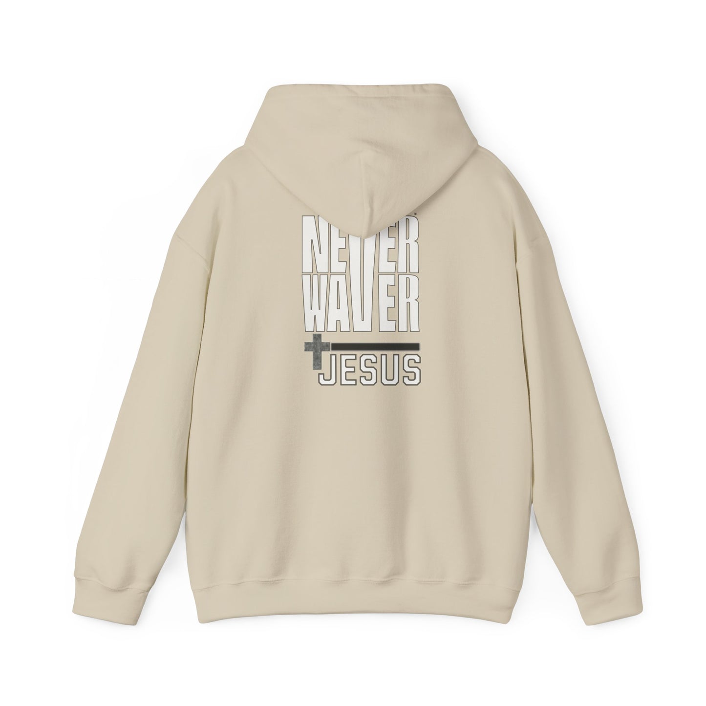 Never Waver” Jesus a bold, eye-catching design that reflects a steadfast faith and confidence in Christ. Hoodie - Unisex Heavy Blend™ Sweatshirt - Never Waver