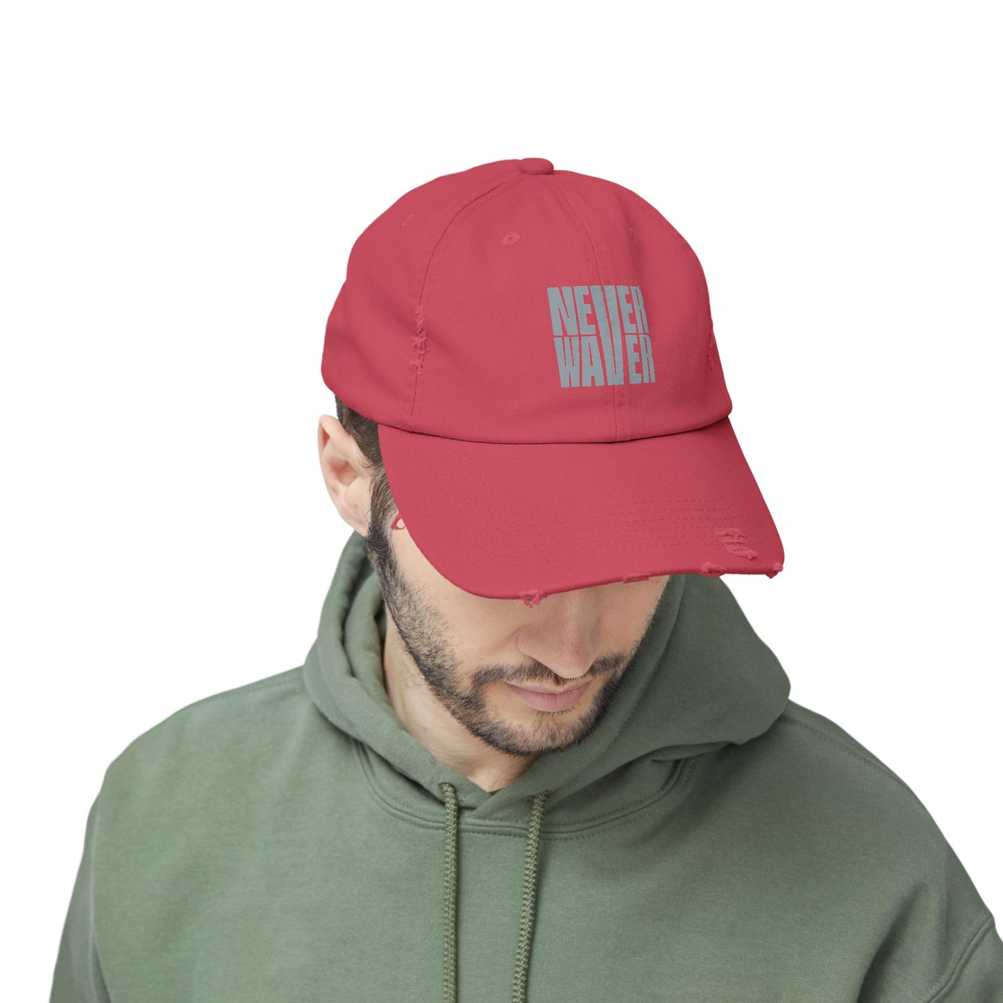 Unisex Distressed Cap - 'Never Waver' Casual Hat for Everyday Style