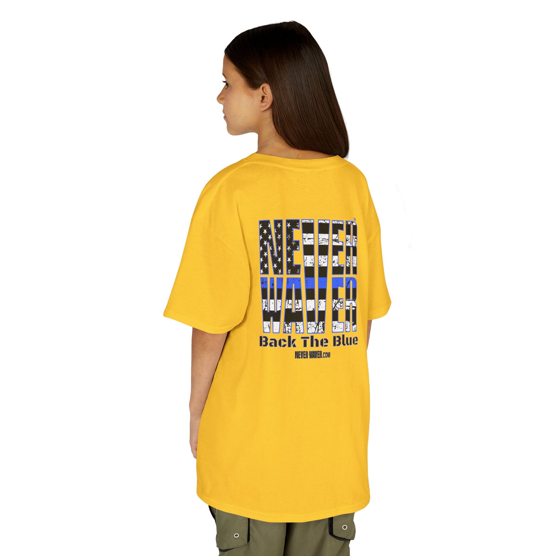 Never Waver Back The Blue  Kids Heavy Cotton™ Tee - Never Waver