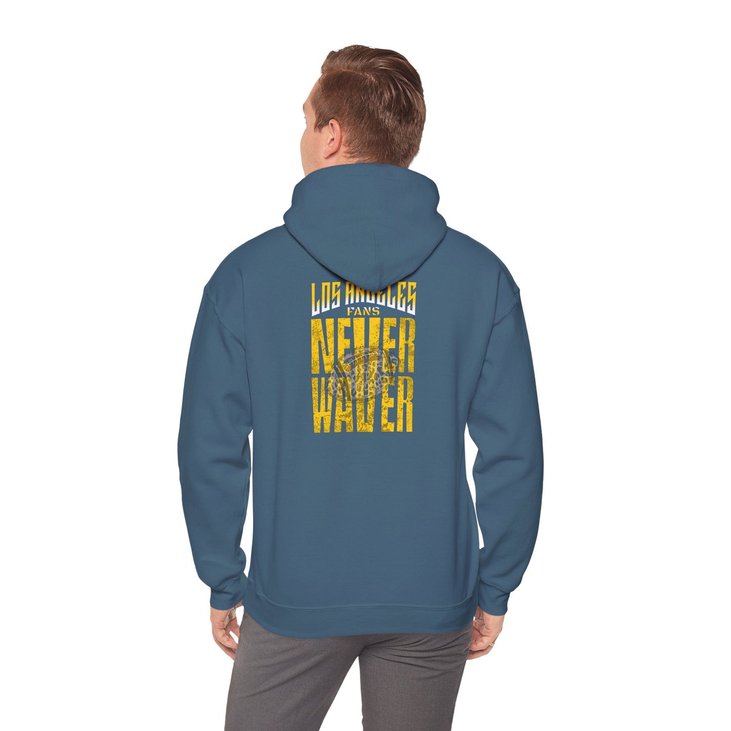 Los Angeles Fans Never Waver w Leopard Football Unisex Heavy Blend™ Hooded Sweatshirt - Cozy, Motivational Apparel for Everyday Wear