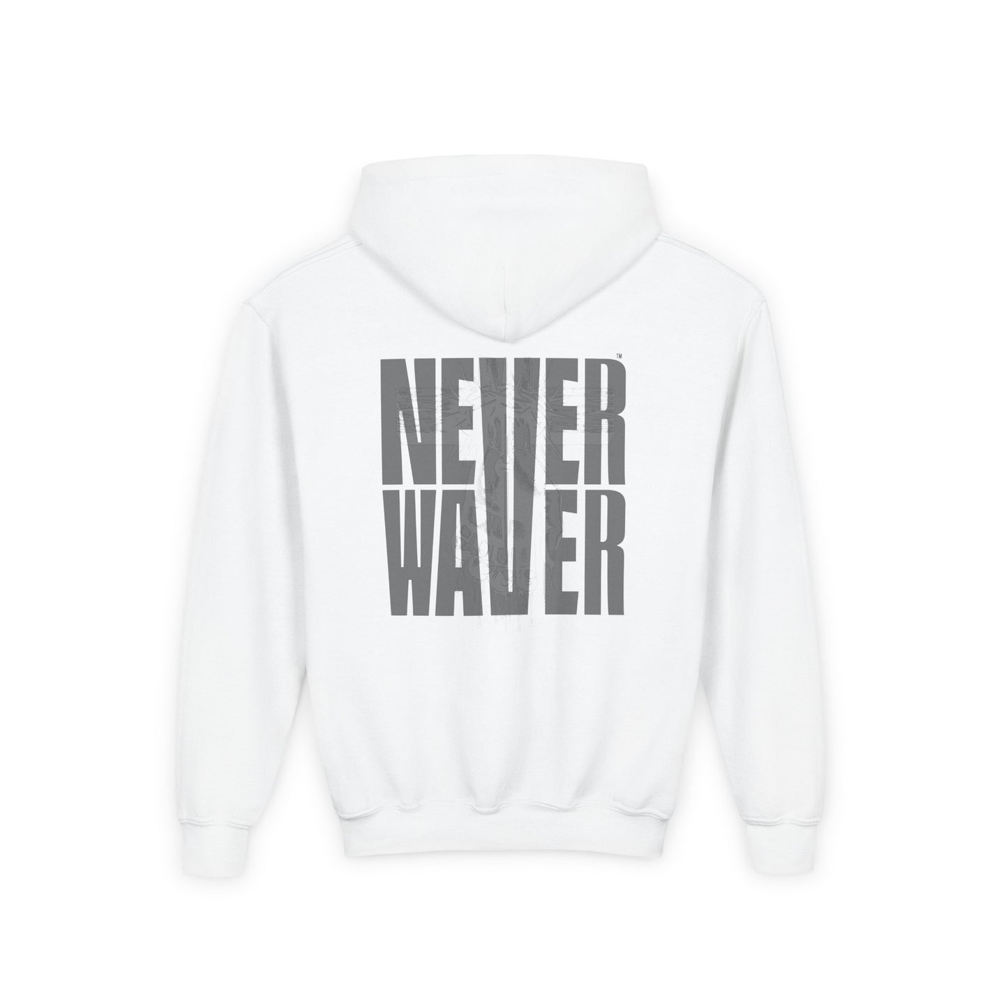 Hoodie - "Never Waver” Jesus a bold, eye-catching design that reflects a steadfast faith and confidence in Christ. " Sweatshirt for Young - Never Waver