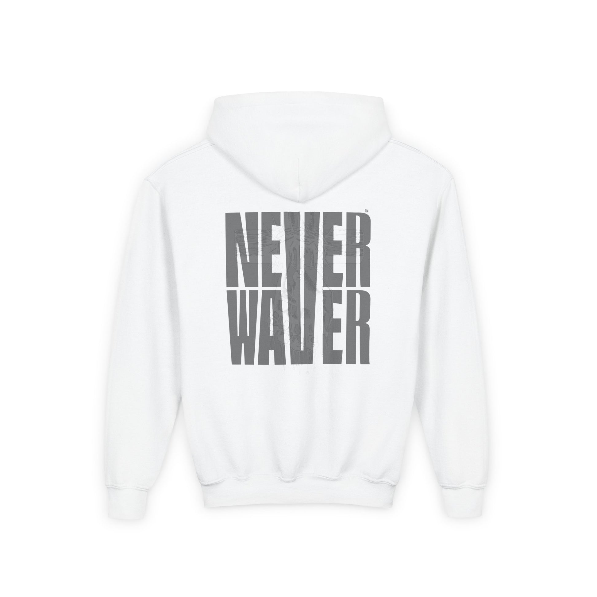 Hoodie - "Never Waver” Jesus a bold, eye-catching design that reflects a steadfast faith and confidence in Christ. " Sweatshirt for Young - Never Waver