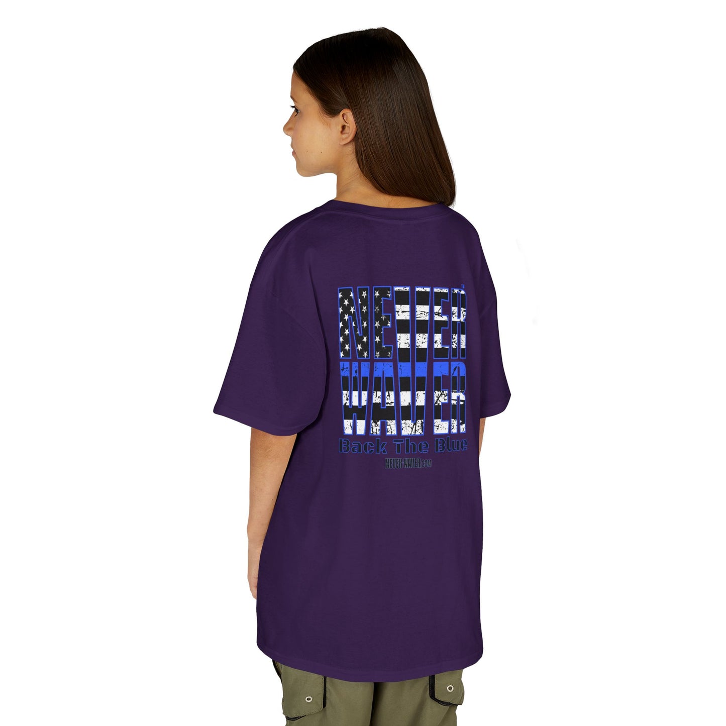 Never Waver Back The Blue  Kids Heavy Cotton™ Tee - Never Waver