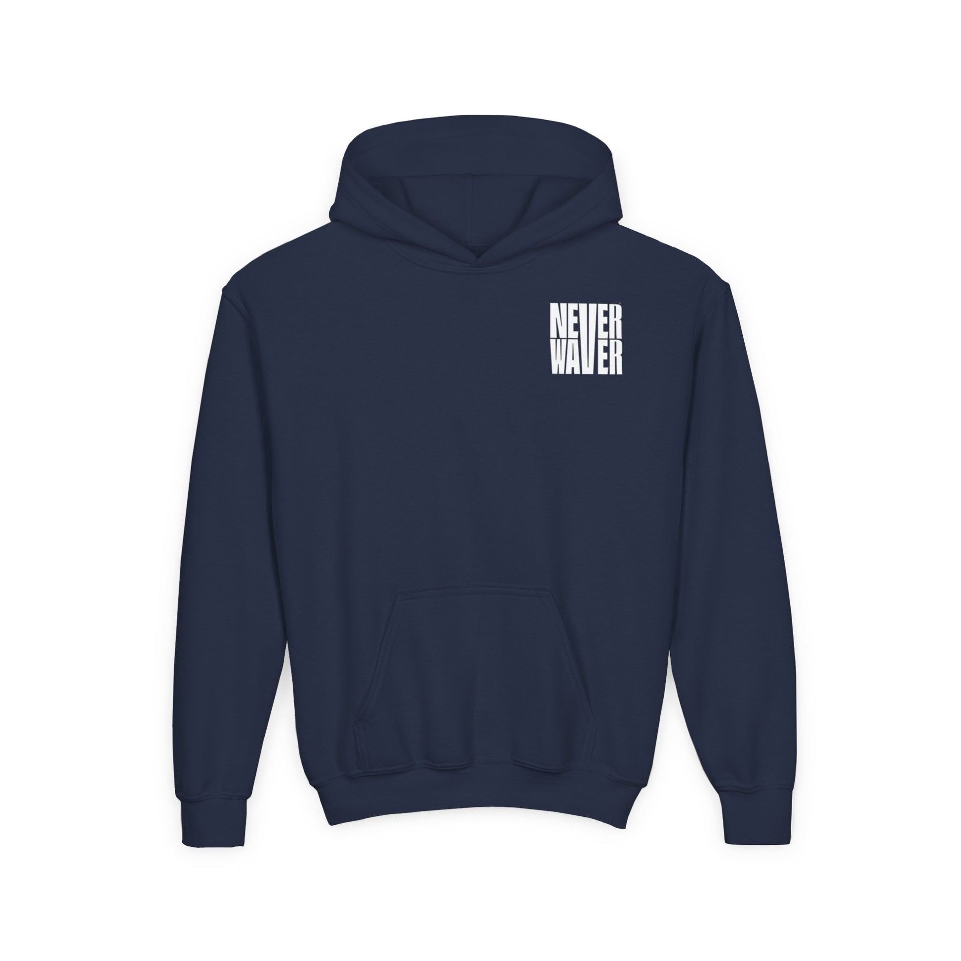 Youth Jesus Hoodie - "Never Waver” Jesus bold, eye-catching design that reflects a steadfast faith and confidence in Christ. " Sweatshirt for Young Jesus Lovers - Never Waver