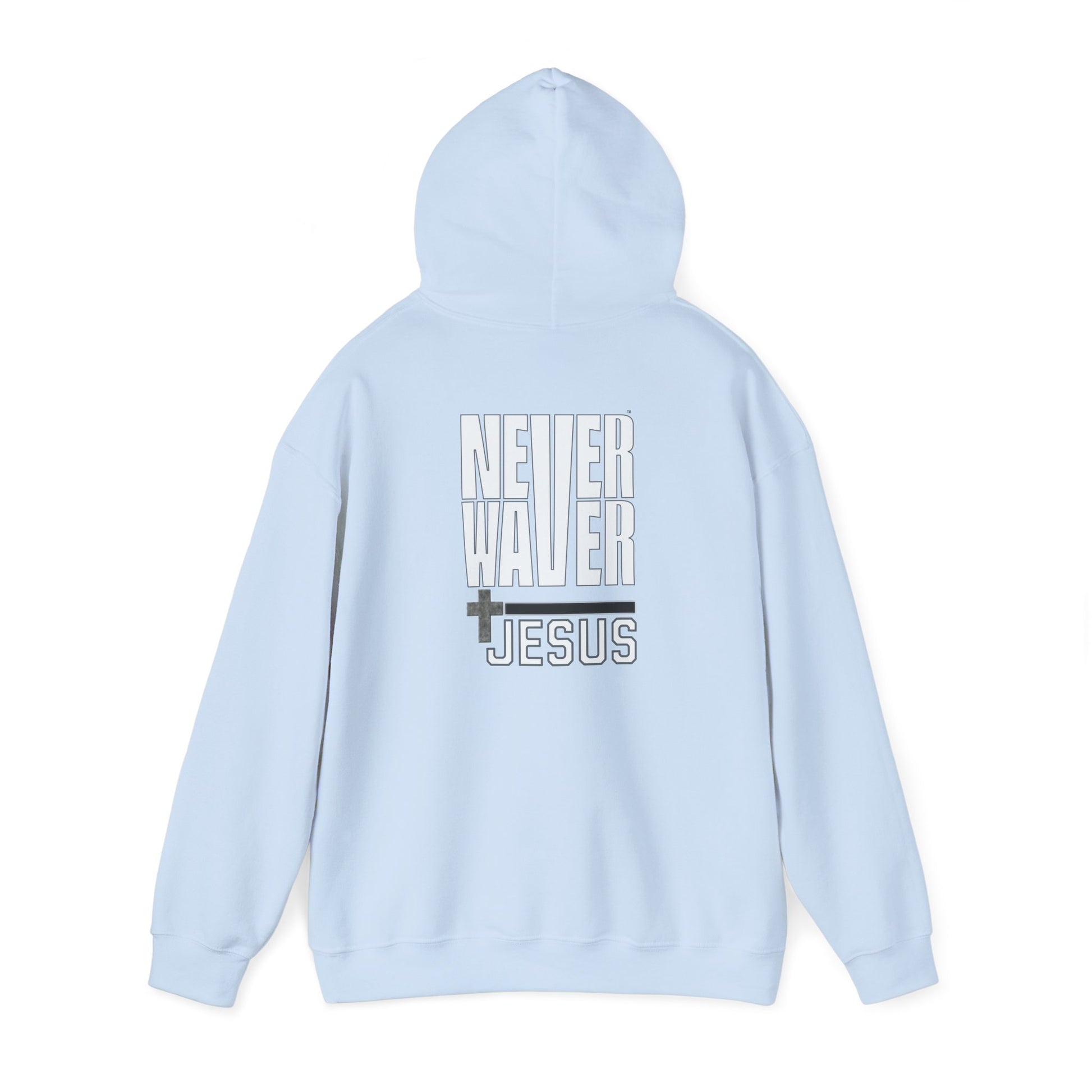 Never Waver” Jesus a bold, eye-catching design that reflects a steadfast faith and confidence in Christ. Hoodie - Unisex Heavy Blend™ Sweatshirt - Never Waver