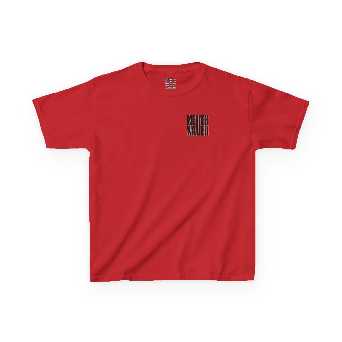 Kids Tee Never Waver” Jesus t-shirt might feature a bold, eye-catching design that reflects a steadfast faith and confidence in Christ.  - Never Waver