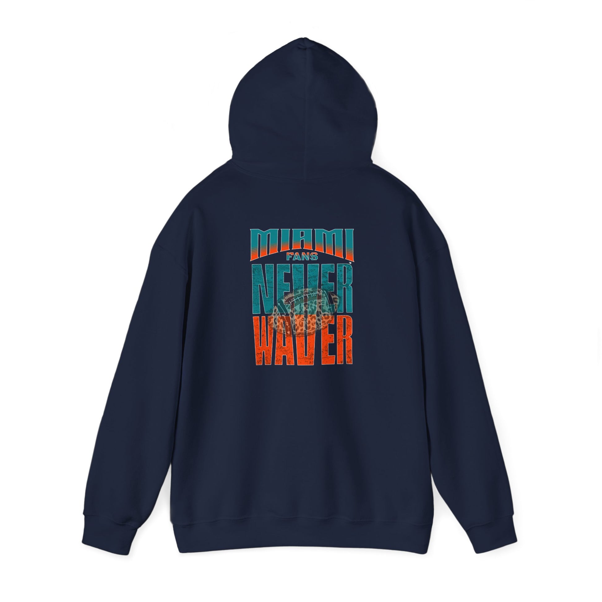 Unisex Heavy Blend™ Hooded Sweatshirt -Miami Fans  NEVER WAVER w Leopard Football | Cozy Streetwear for Every Day - Never Waver