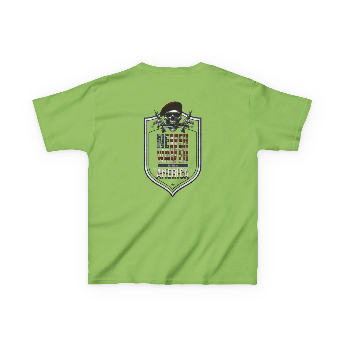 Patriotic Kids Heavy Cotton Tee - 'America Never Waver' USA Graphic Tee - Never Waver
