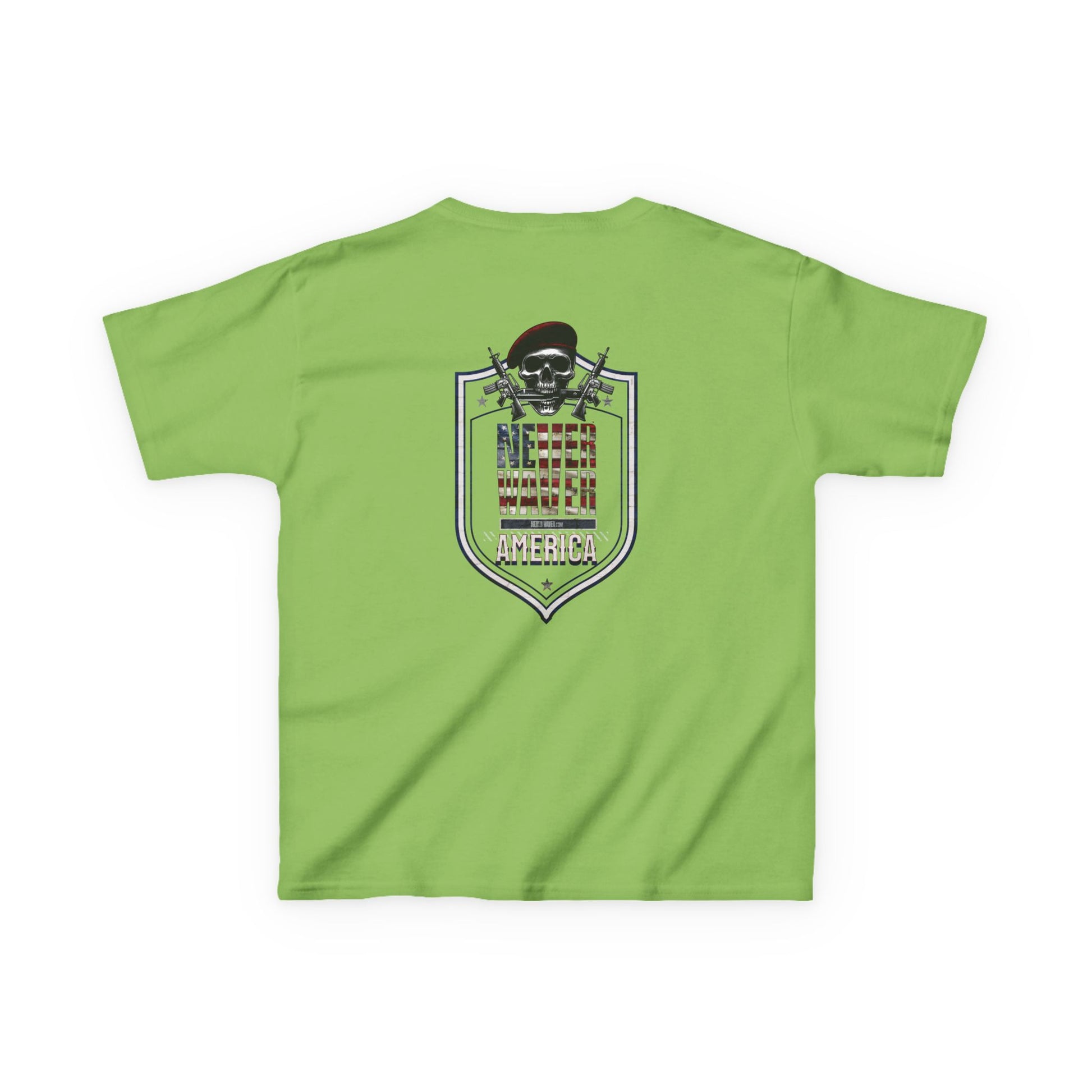 Patriotic Kids Heavy Cotton Tee - 'America Never Waver' USA Graphic Tee - Never Waver
