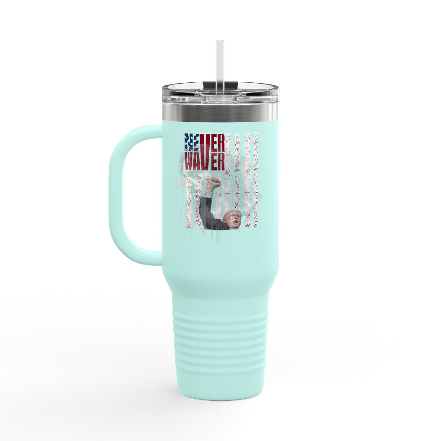 Never Waver Trump Fist Pump w Jesus Protection Insulated Travel Mug, 40oz - Never Waver