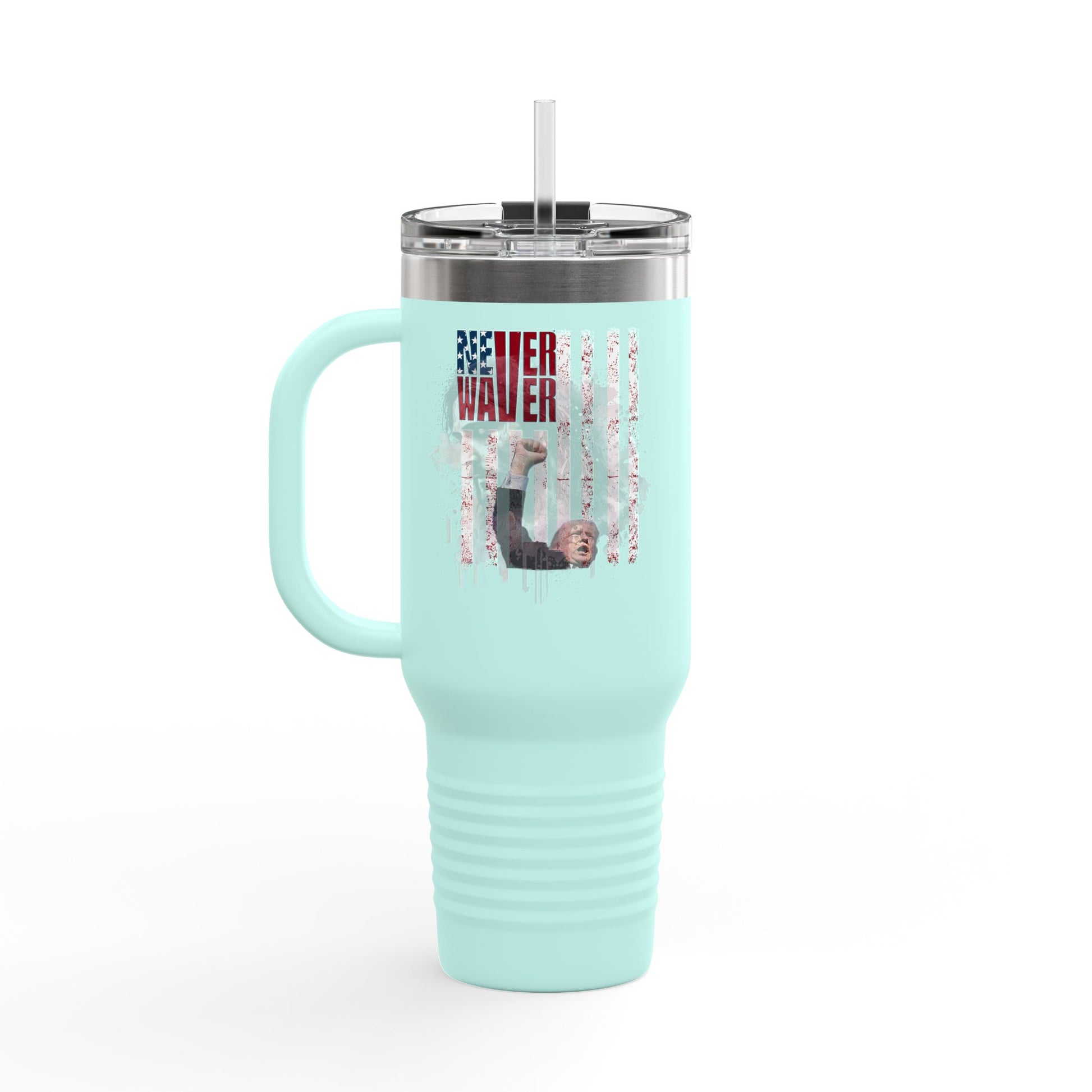 Never Waver Trump Fist Pump w Jesus Protection Insulated Travel Mug, 40oz - Never Waver