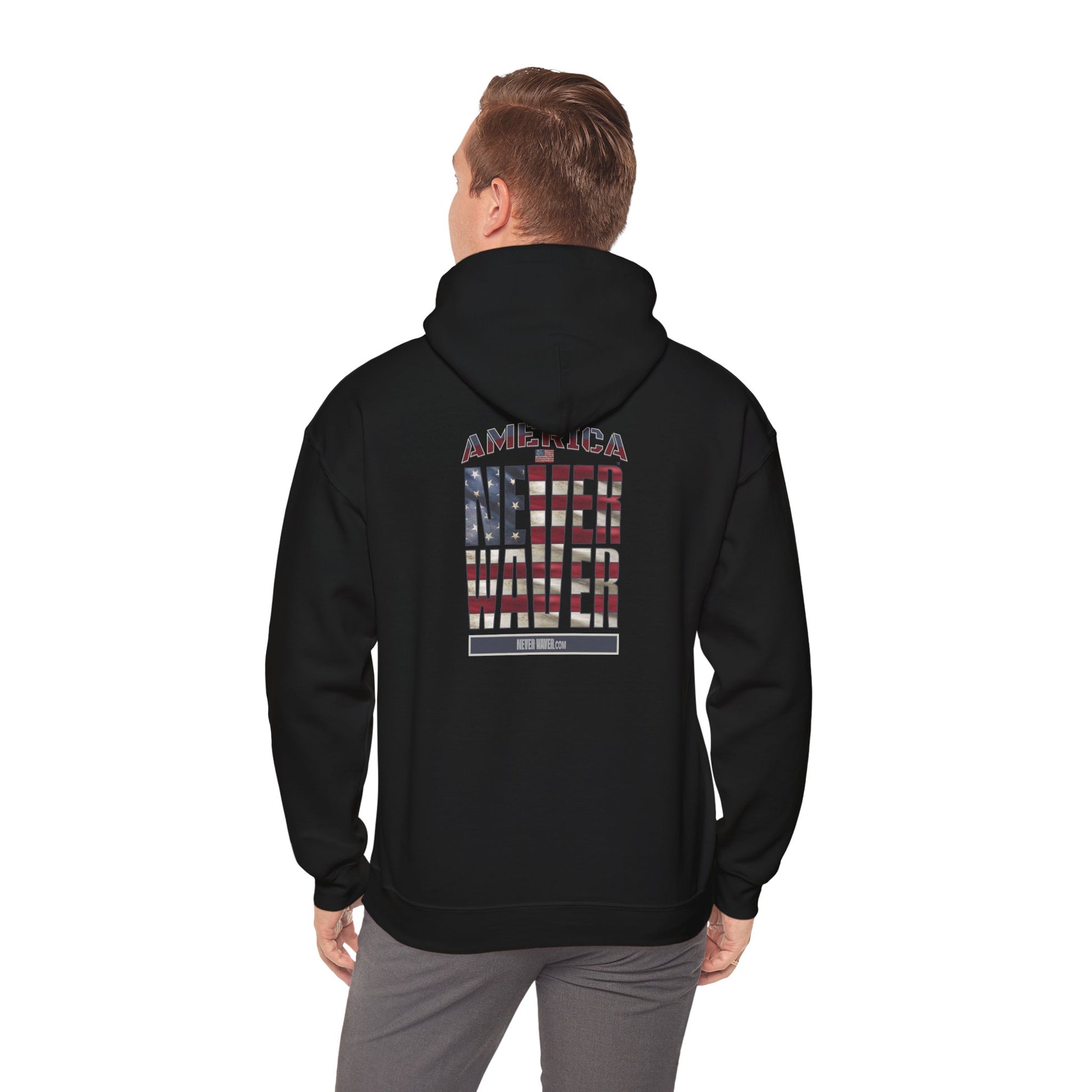 Patriotic Unisex Heavy Blend™ Hooded Sweatshirt - 'America Never Waver' - Never Waver