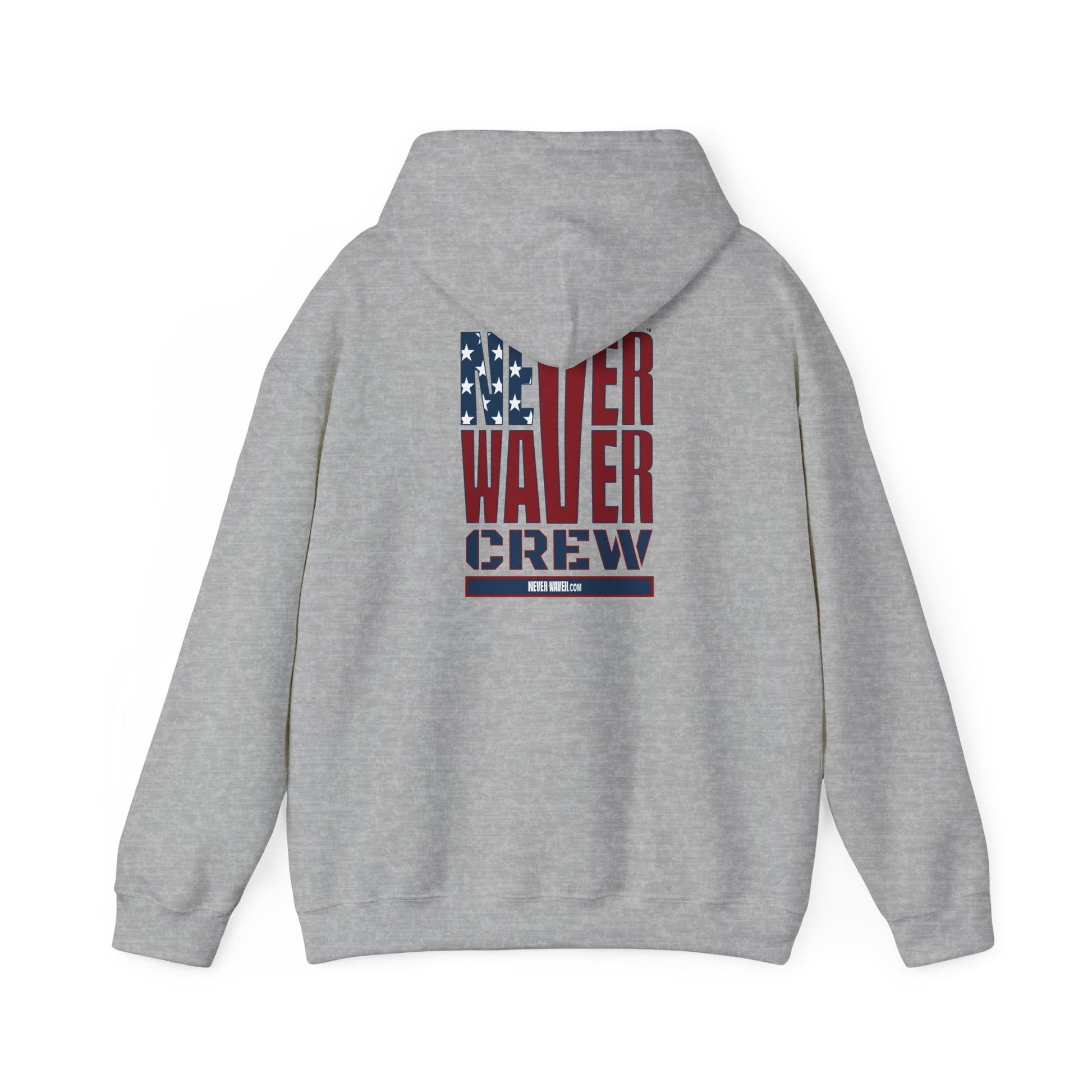 Unisex Heavy Blend™ Hooded Sweatshirt - Never Waver Crew with  American Flag Design - Never Waver