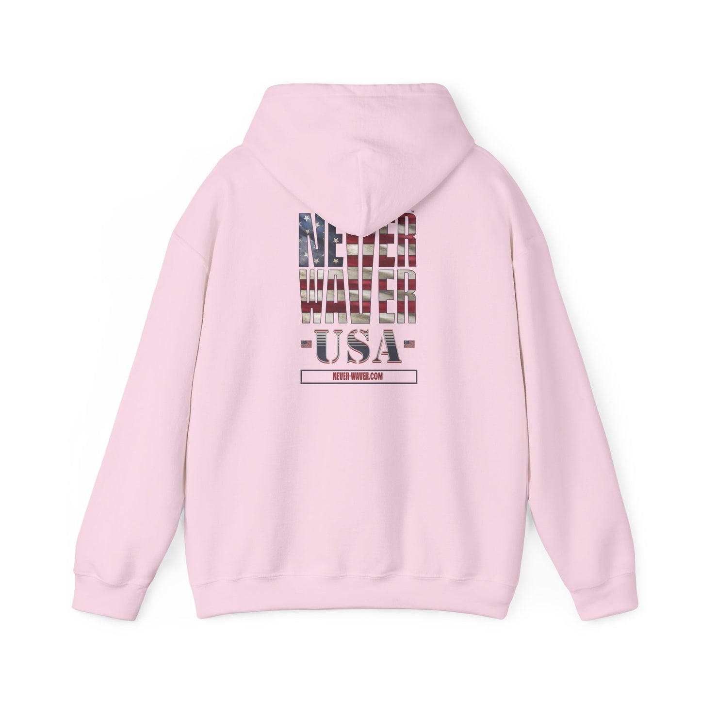 Unisex Heavy Blend™ Hooded Sweatshirt - 'Never Waver' USA Flag Design - Never Waver