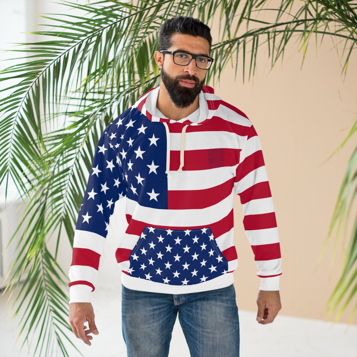 Patriotic Unisex Pullover Hoodie - Never Waver American Flag Design