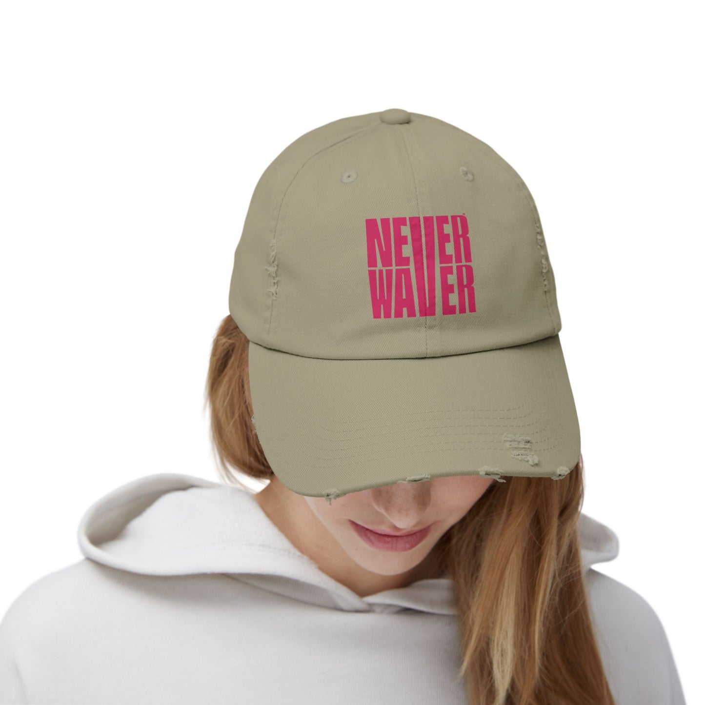 Unisex Distressed Cap - 'Never Waver' Motivational Hat - Never Waver