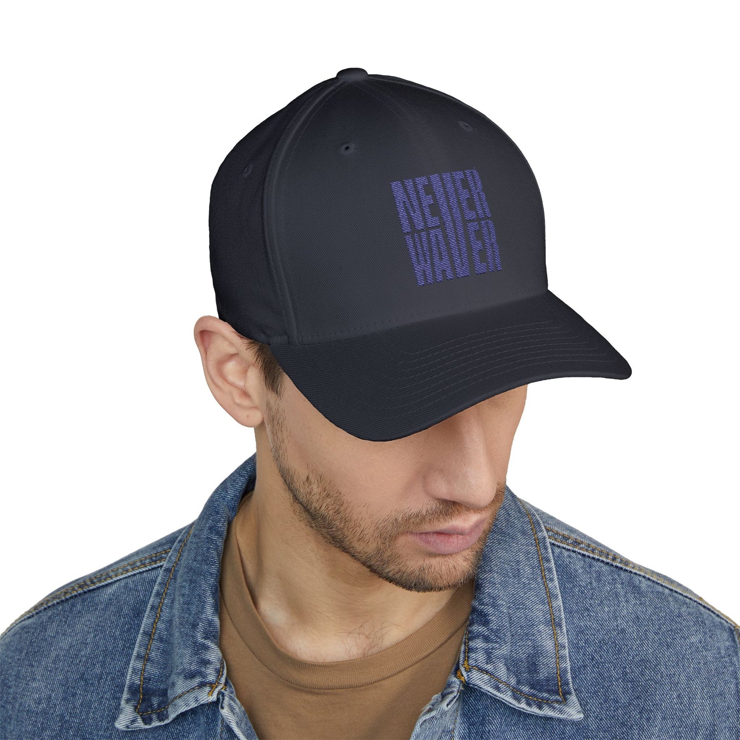 Never Waver Embroidered Cap - Motivational Closed-Back Hat