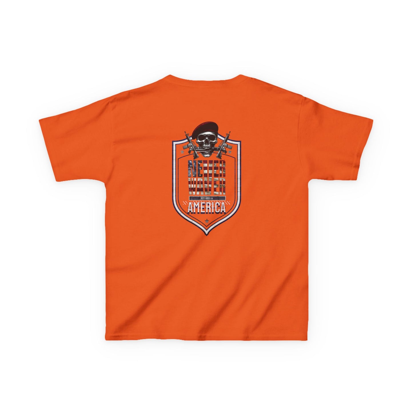 Patriotic Kids Heavy Cotton Tee - 'America Never Waver' USA Graphic Tee - Never Waver