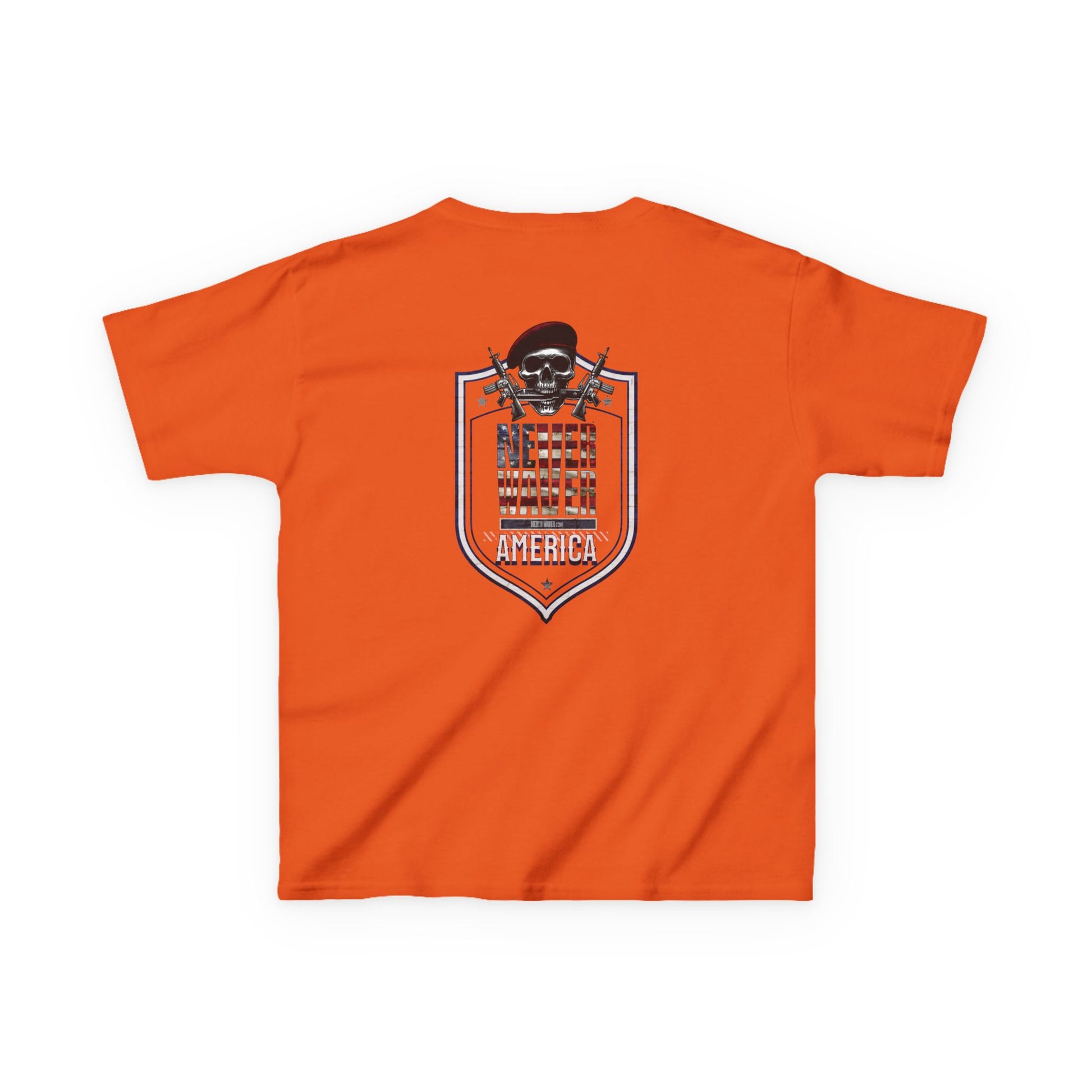 Patriotic Kids Heavy Cotton Tee - 'America Never Waver' USA Graphic Tee - Never Waver