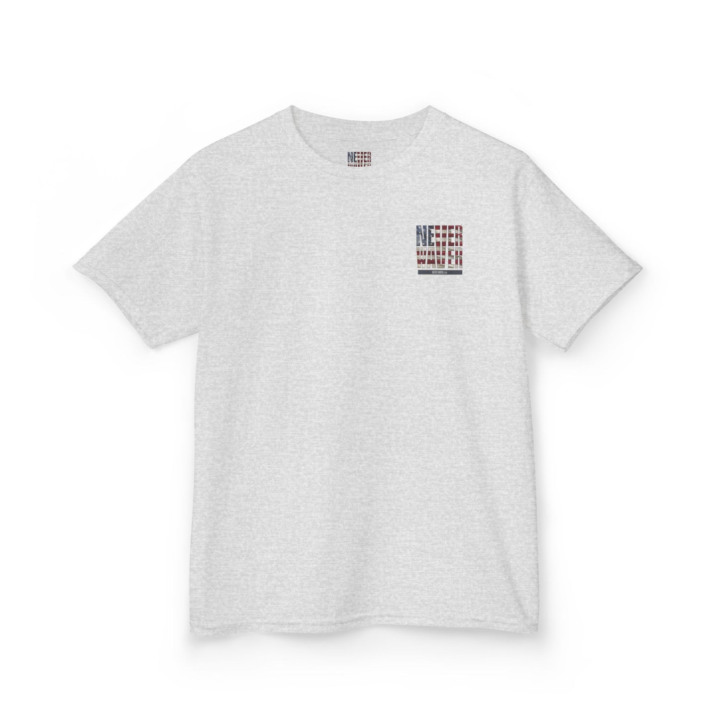 Patriotic Kids Heavy Cotton Tee - 'America Never Waver' USA Graphic Tee - Never Waver